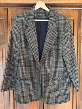 Vintage Plaid Blazer Wool Blend Woman’s 12 Petite